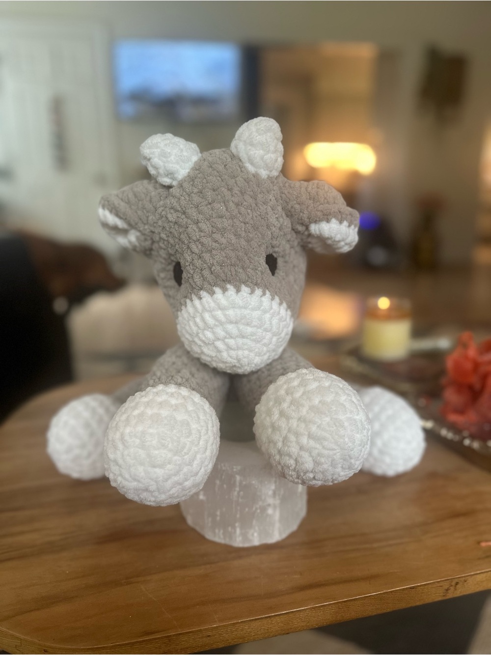 Handmade crochet Plush Gray and White cow Stuffed Toy 15” new adorable soft